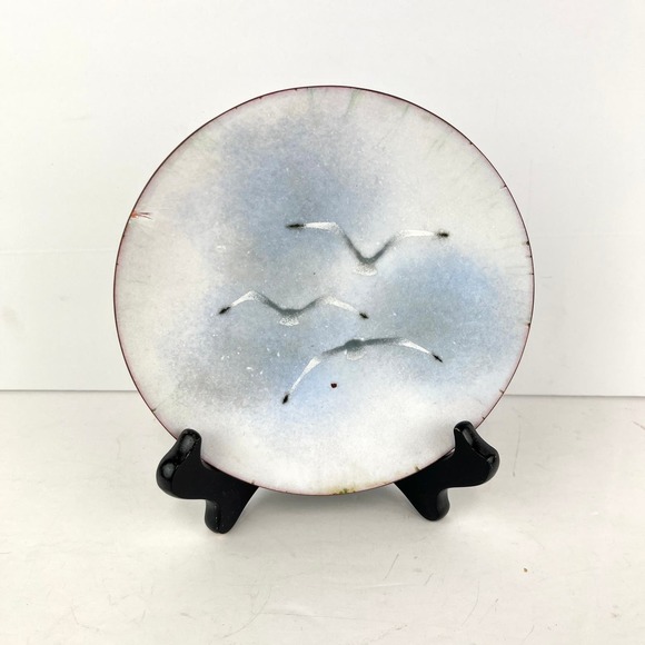 Enamelware Trinket Dish Seagulls in Flight Signed Brumm Beach Coastal - Picture 1 of 7